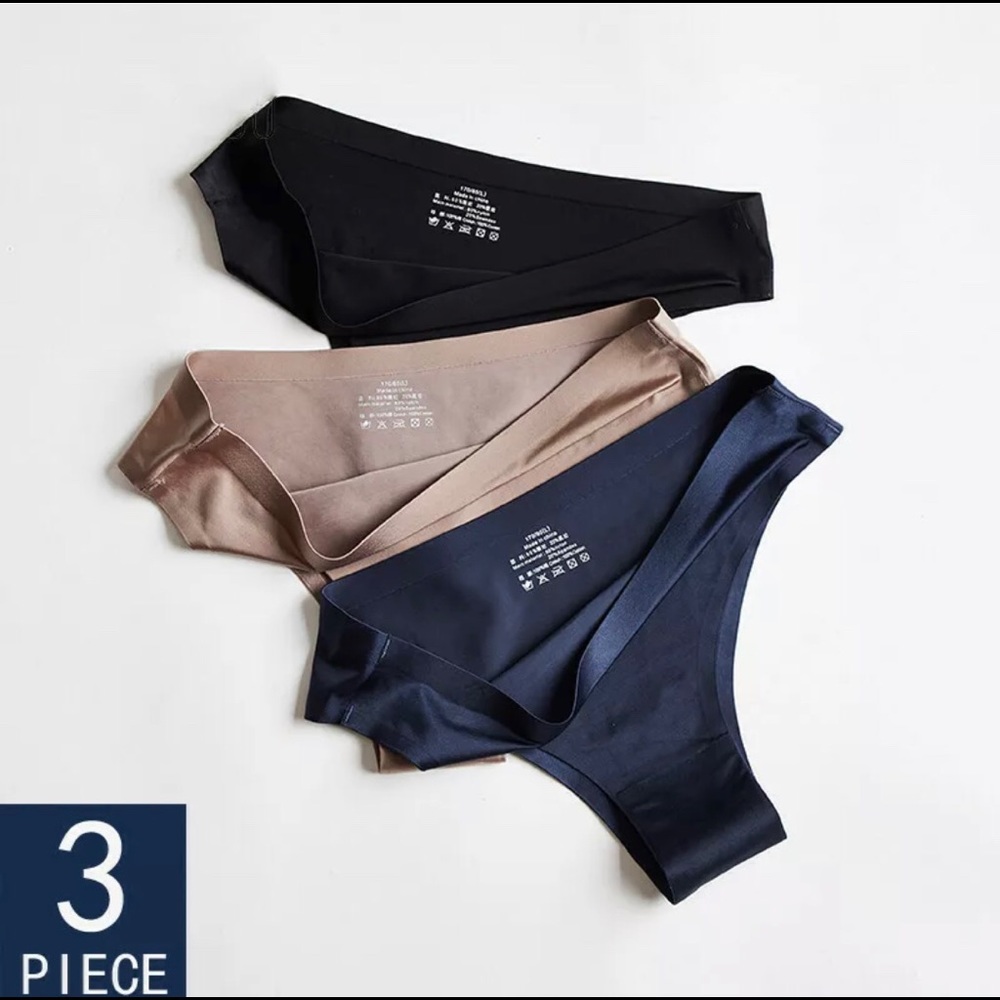 NWT 3 PACK BIKINI CHEEKY BLACK, BLUE & TAUPE Sz L runs small. FITS LIKE A MED